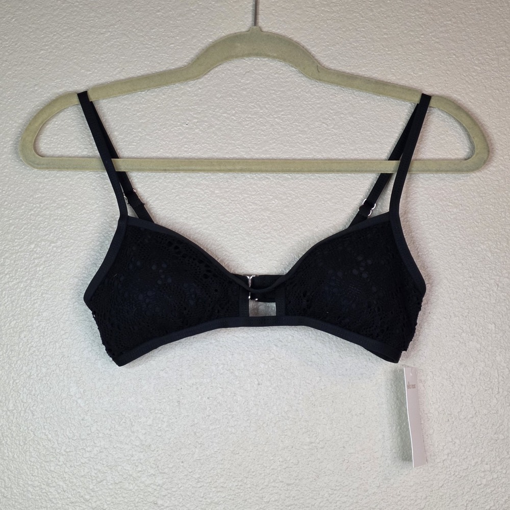 NWT Ella Moss Crochet Bikini Top ONLY Black Swimsuit Size Small Women